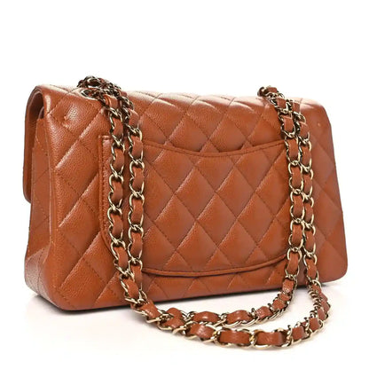 Chanel small double flap bag in caramel quilted leather with gold chain strap