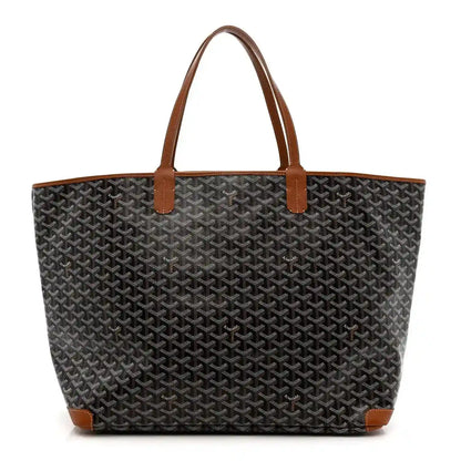 Goyard Artois GM tote bag in black Goyardine canvas with tan leather handles