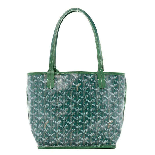 Green patterned mini tote bag with double handles and stitched trim