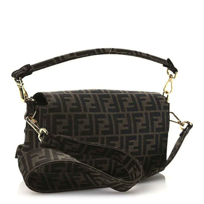 Fendi FF jacquard baguette bag with flap and adjustable shoulder strap, dark brown pattern