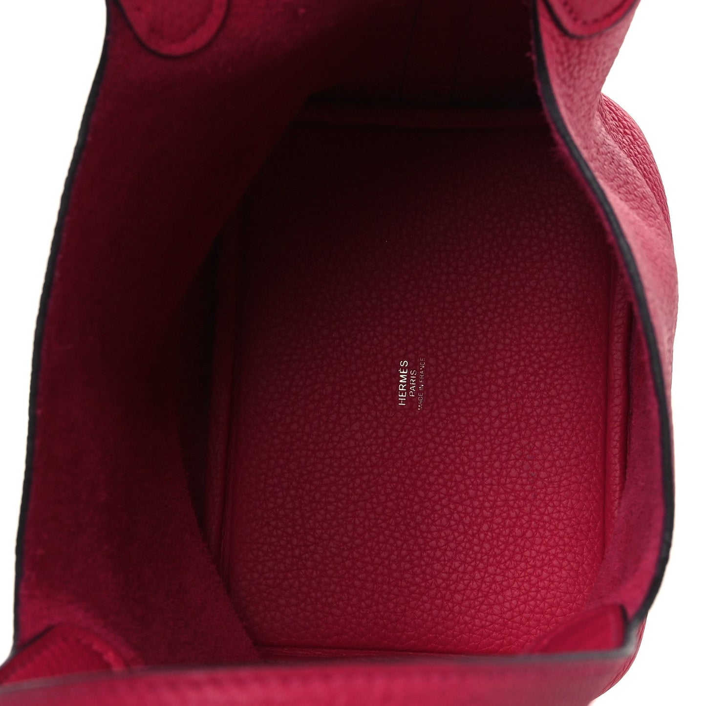 Rose pink leather bucket tote interior lining