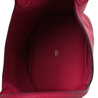 Rose pink leather bucket tote interior lining