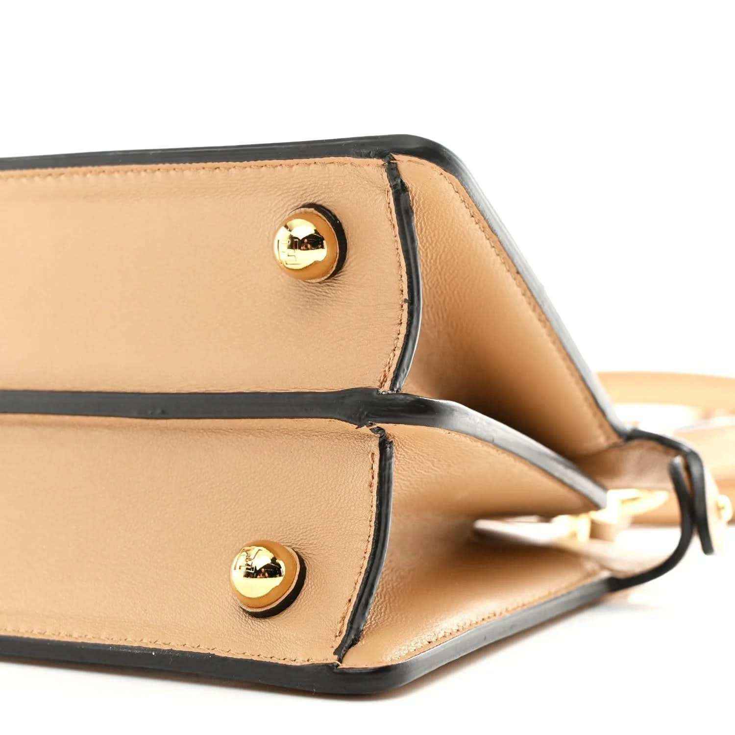 Shiny nappa leather petite satchel with gold clasp, tan-brown, top handle