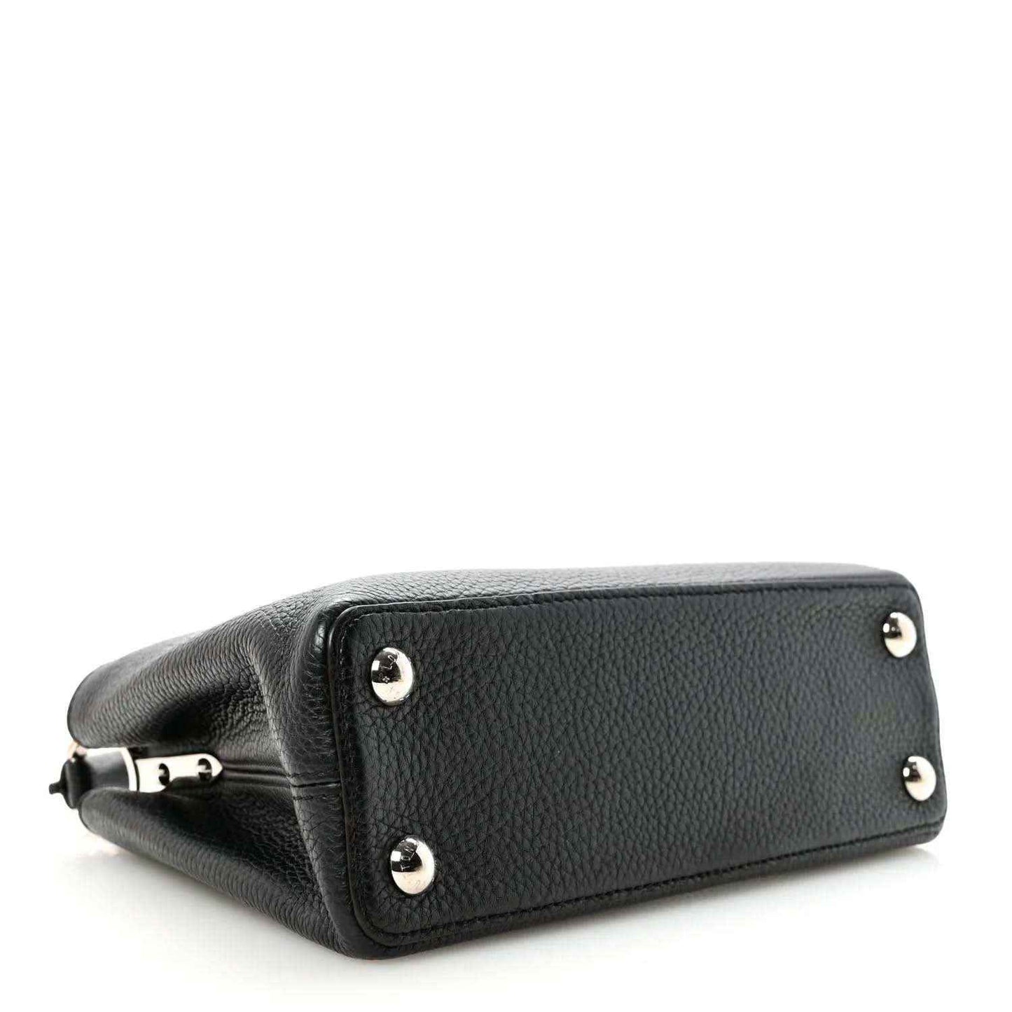 Louis Vuitton Capucines BB black leather handbag with silver feet and studs