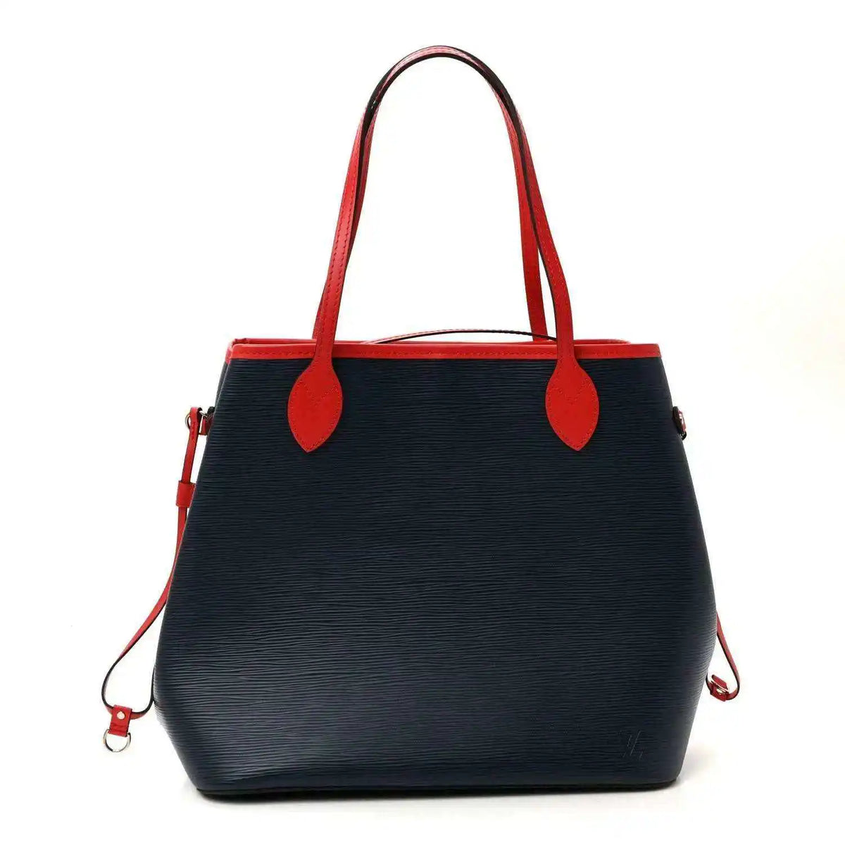 Louis Vuitton Epi Neverfull MM tote bag front view with red handles and zipped top