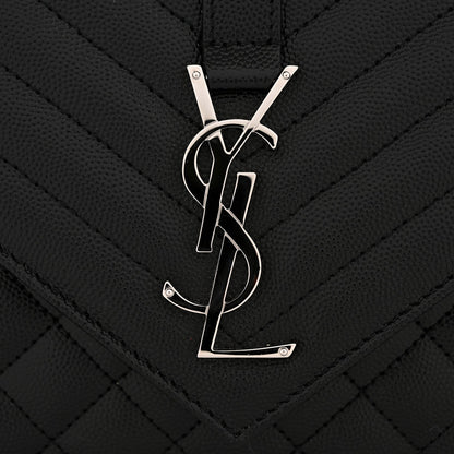 Medium satchel with black quilted pattern and silver-tone YSL logo hardware