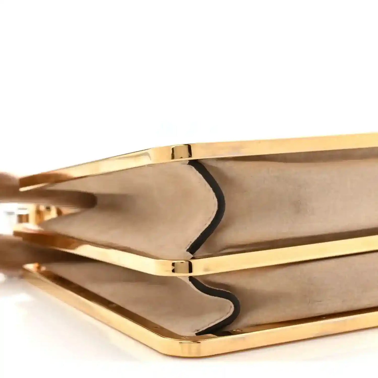 Fendi small Peekaboo satchel bag interior with beige lining and gold-tone trim