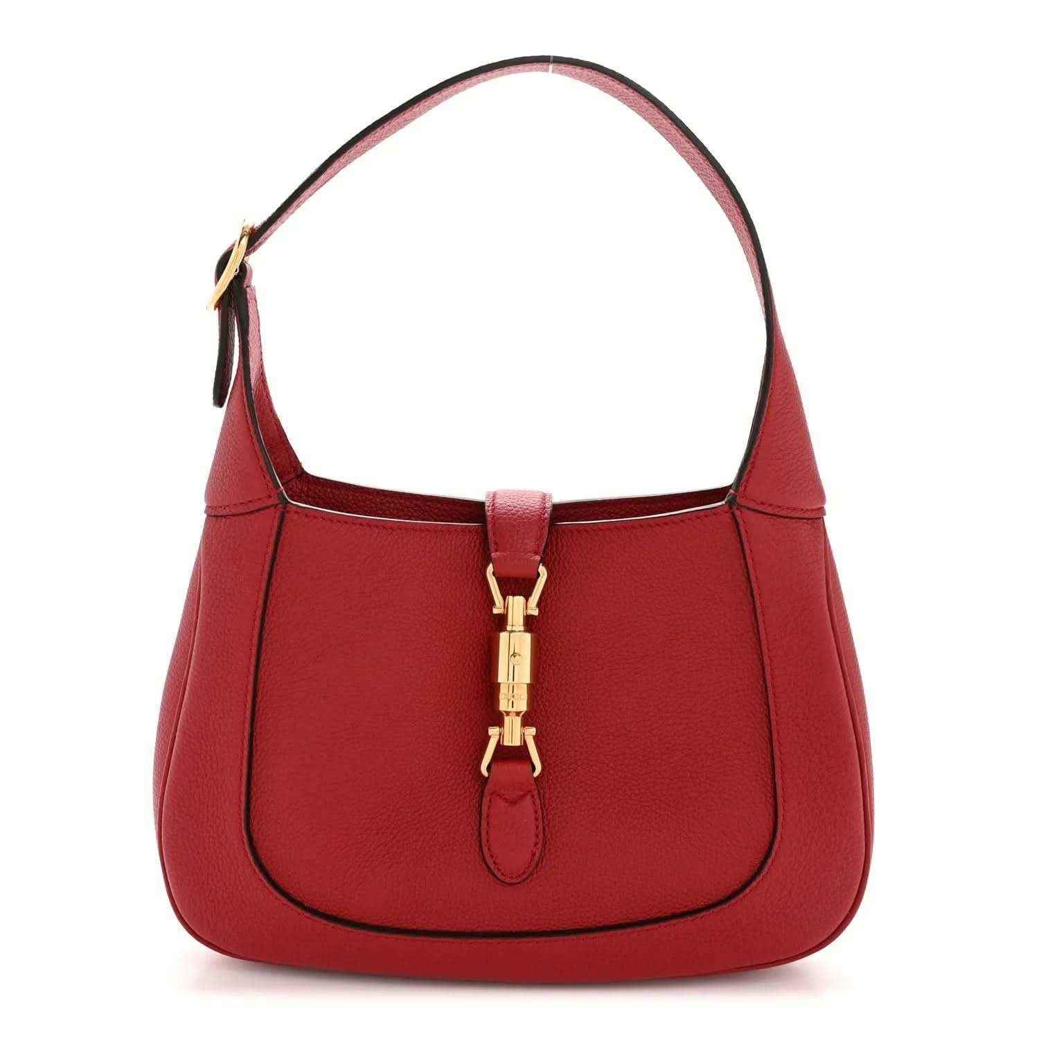 Red leather hobo bag with top handle, gold zipper pull, and front seam detail