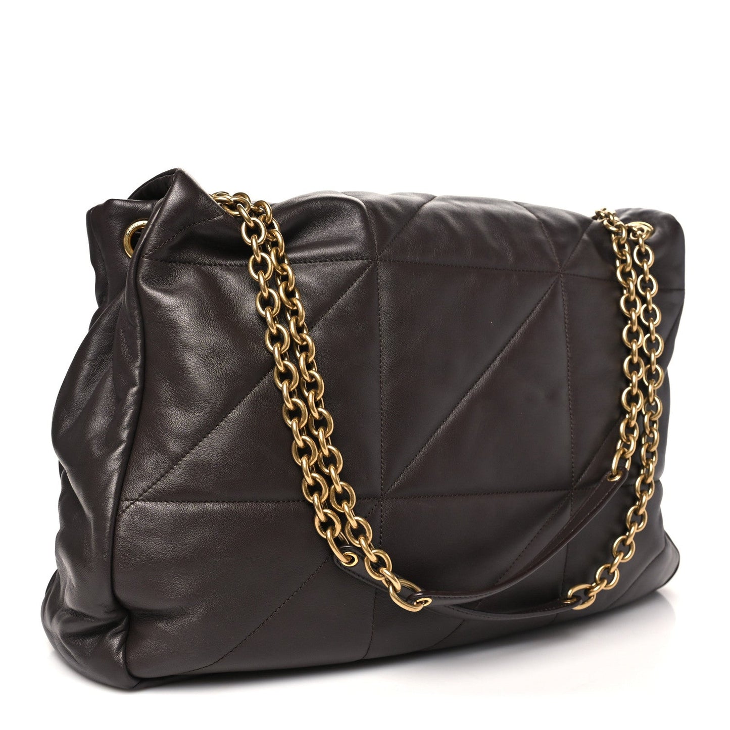 Quilted dark-brown shoulder bag with chain strap, YSL logo on front flap
