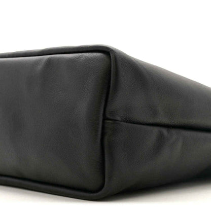 Mini Anjou reversible tote bag, black leather end panel with corner seam