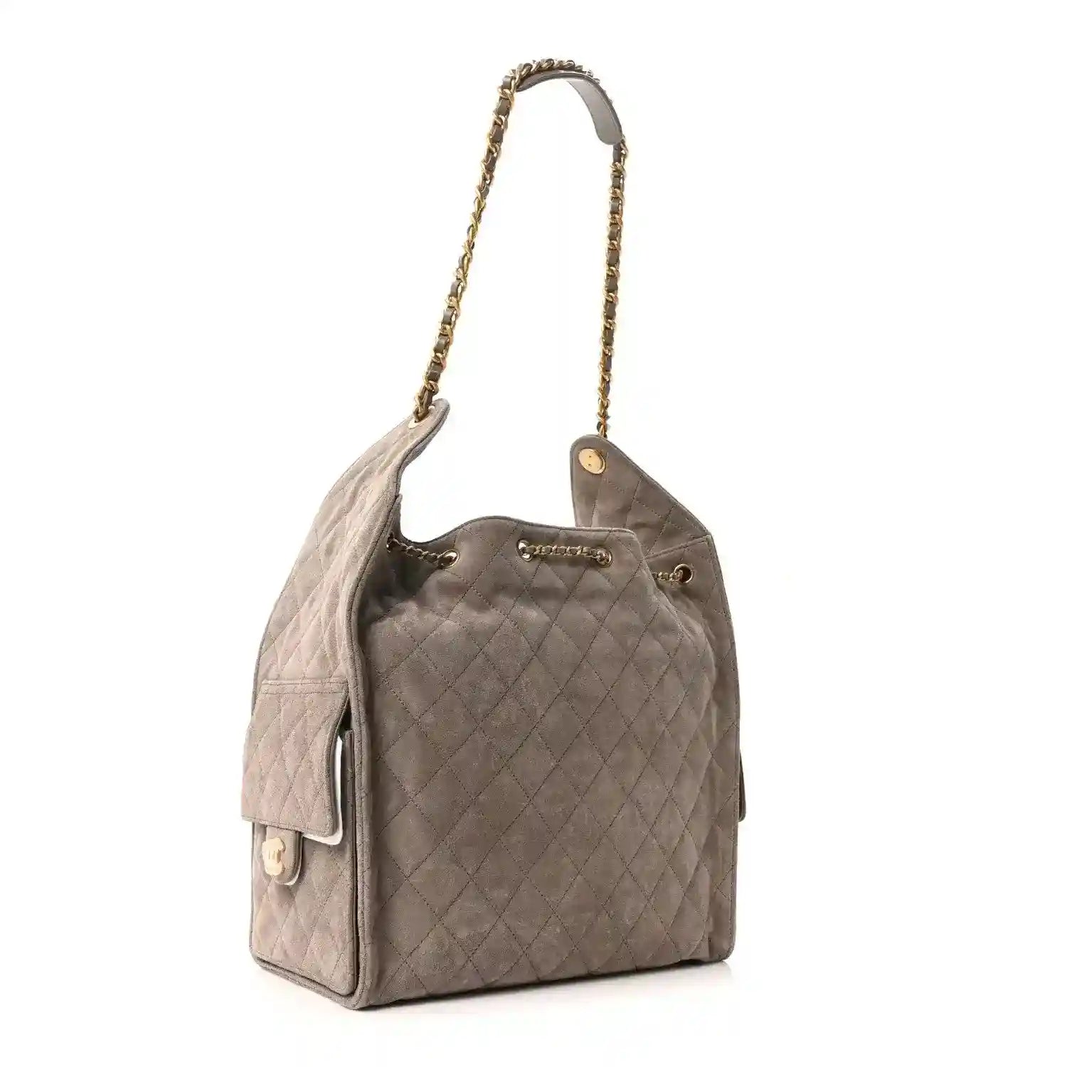 Chanel quilted suede shoulder bag, dark grey, chain strap, front flap pocket