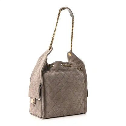 Chanel quilted suede shoulder bag, dark grey, chain strap, front flap pocket