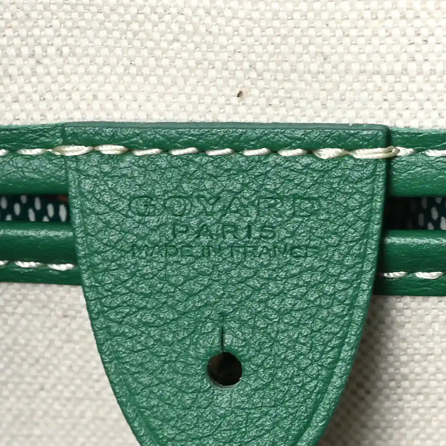 Green Goyardine Artois PM tote bag, embossed logo patch with round grommet