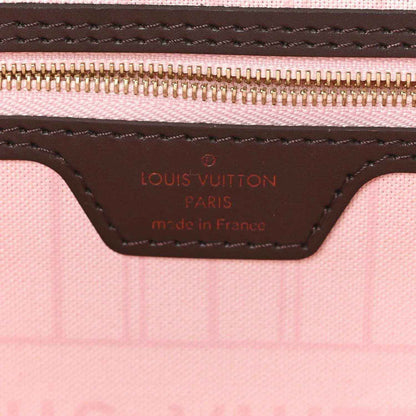 Louis Vuitton Damier Ebene tote bag interior label with stitched trim and zipper edge