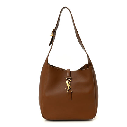 Saint Laurent hobo bag in smooth brown leather with top handles and front YSL logo charm