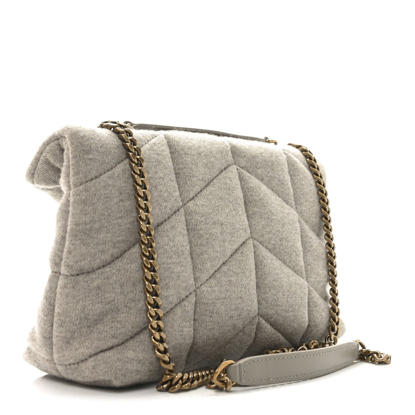 Saint Laurent quilted satchel with chain strap and front flap, light beige