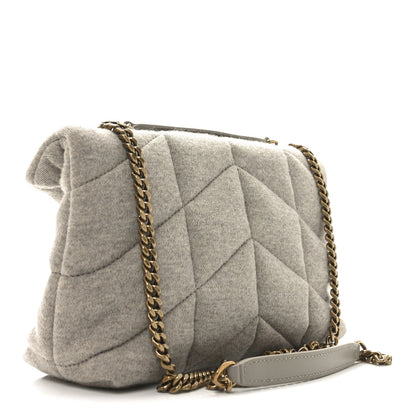 Saint Laurent quilted satchel with chain strap and front flap, light beige