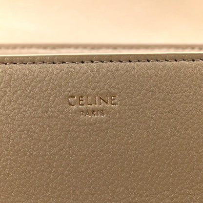 Celine Paris leather logo stamp on tan calfskin Victoire medium bag