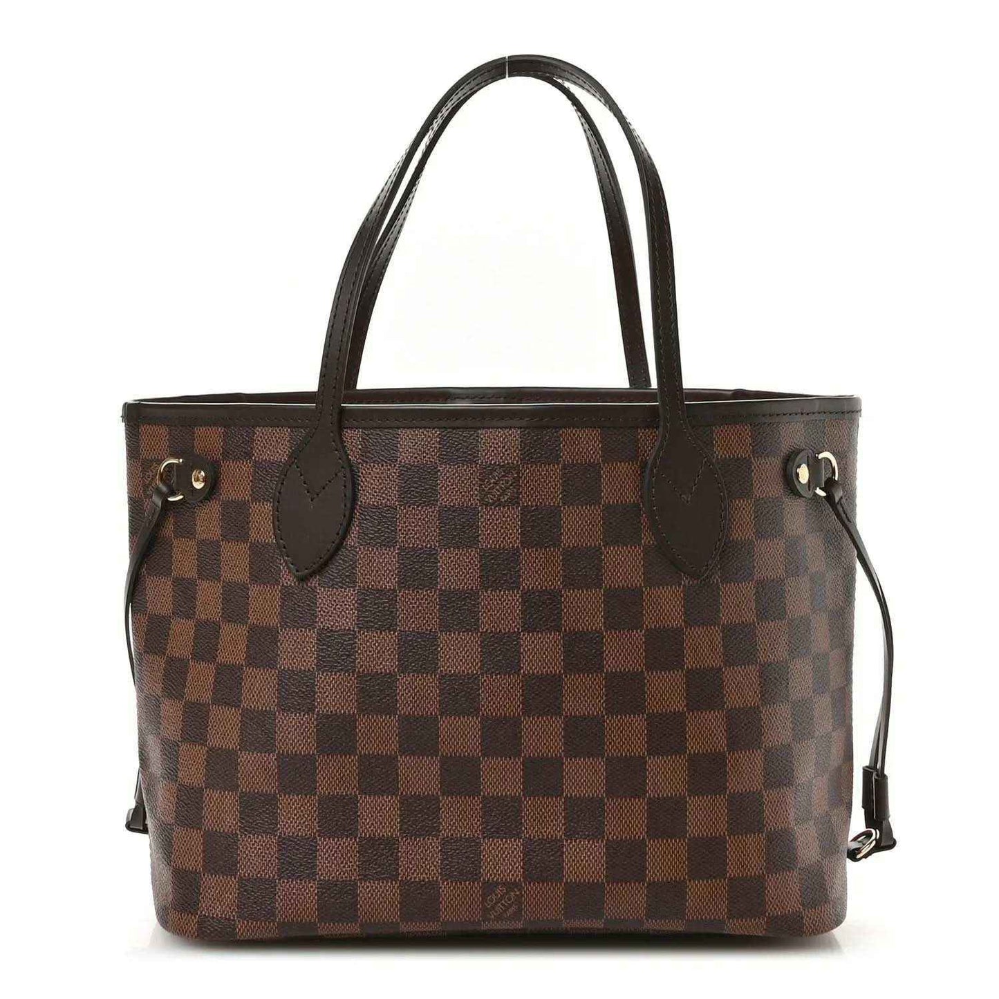 Louis Vuitton Damier Ebene Neverfull PM tote bag with leather top handles and side straps