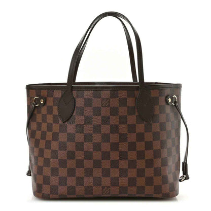Louis Vuitton Damier Ebene Neverfull PM tote bag with leather top handles and side straps