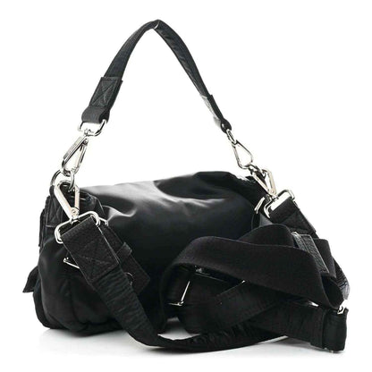 Fendi Econyl black nylon multipocket baguette bag with silver-tone chain straps