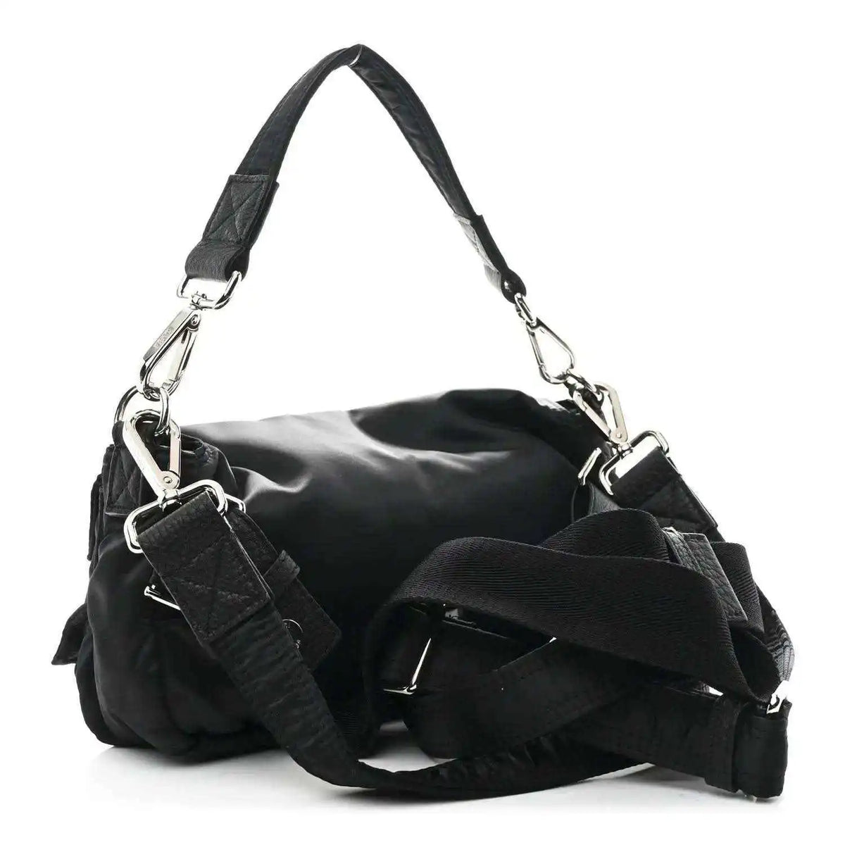 Fendi Econyl black nylon multipocket baguette bag with silver-tone chain straps