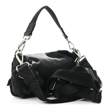 Fendi Econyl black nylon multipocket baguette bag with silver-tone chain straps