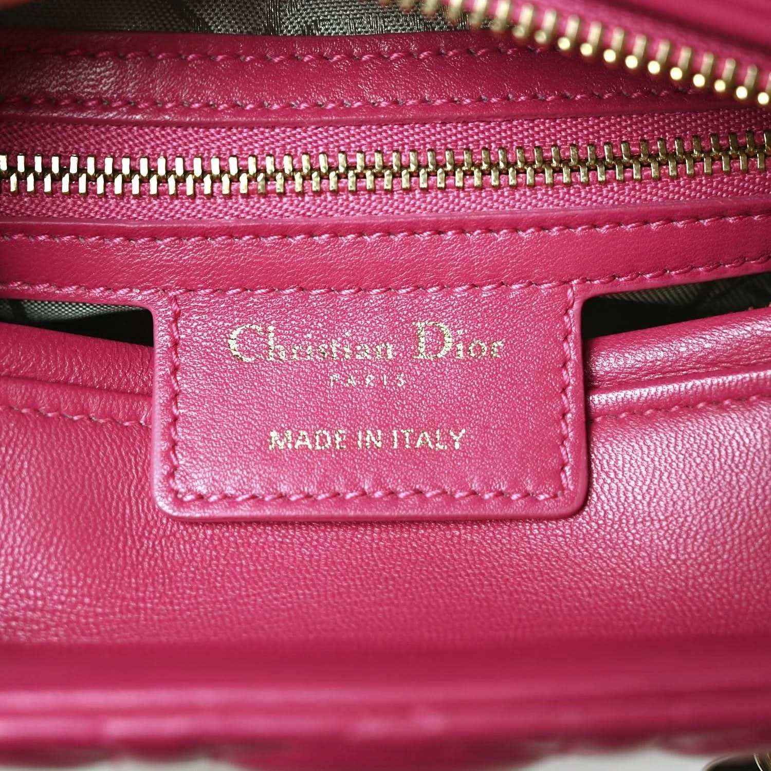Fuchsia leather interior label: Christian Dior, Made in Italy