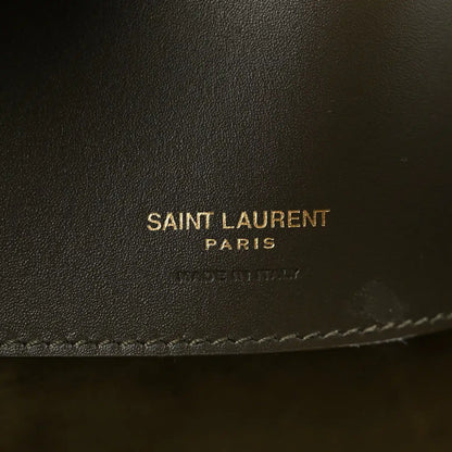 Saint Laurent leather bag imprint and stitched edge on deep musk calfskin.