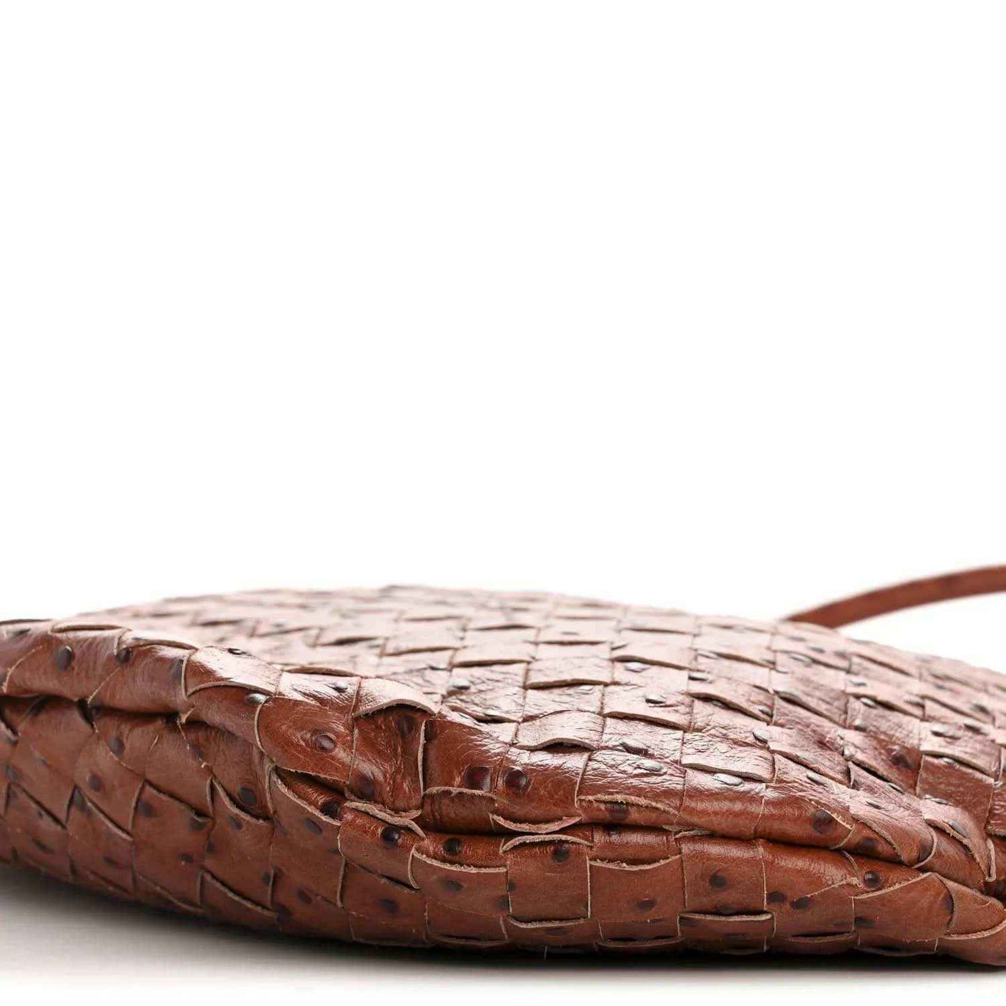 Medium hobo leather bag with ostrich-embossed intrecciato weave, brown flap