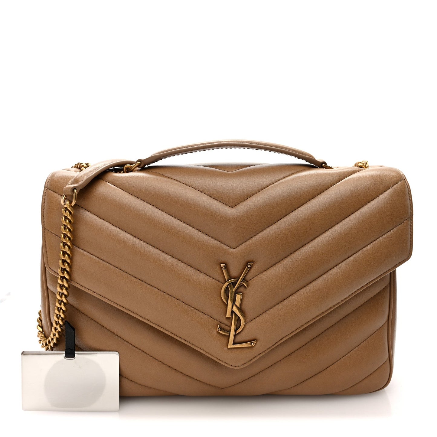 Chevron quilted flap Loulou bag, natural tan leather, gold-tone YSL clasp