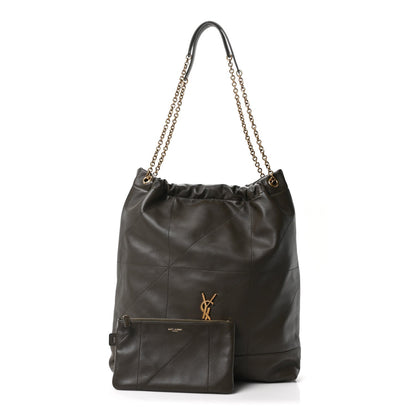 Large quilted leather shoulder bag with chain handles, YSL logo, and mini pouch