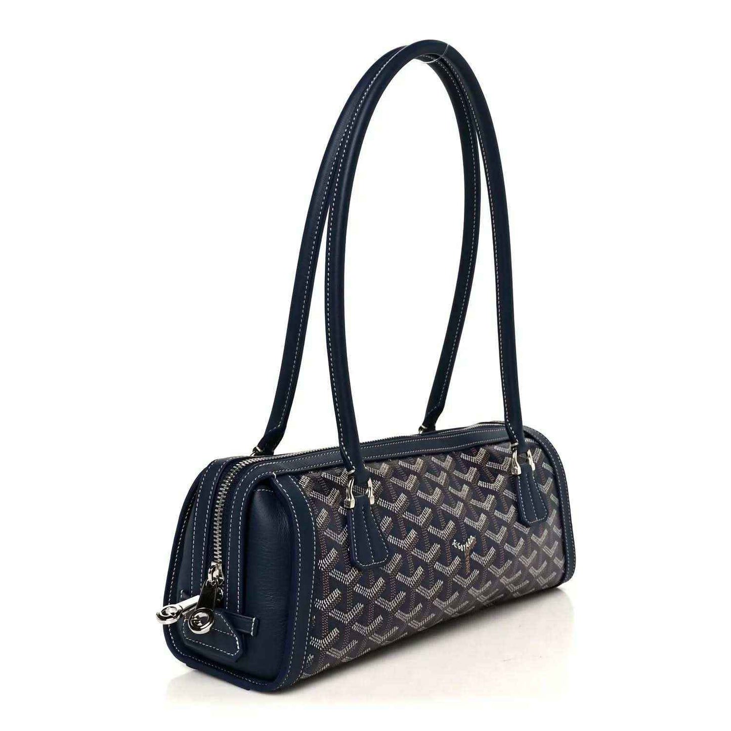 Navy coated canvas Goyardine Bonbonniere bag with dual top handles and zip