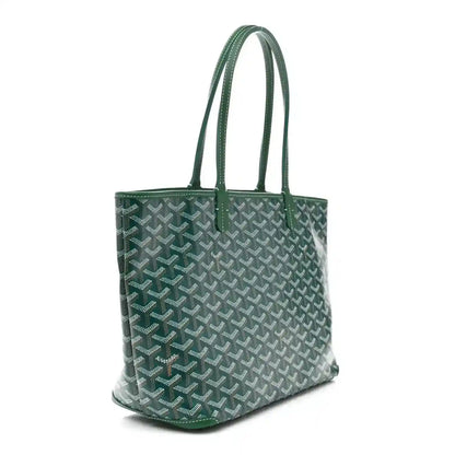 Goyard Artois PM tote bag with green top handles and patterned Goyardine canvas
