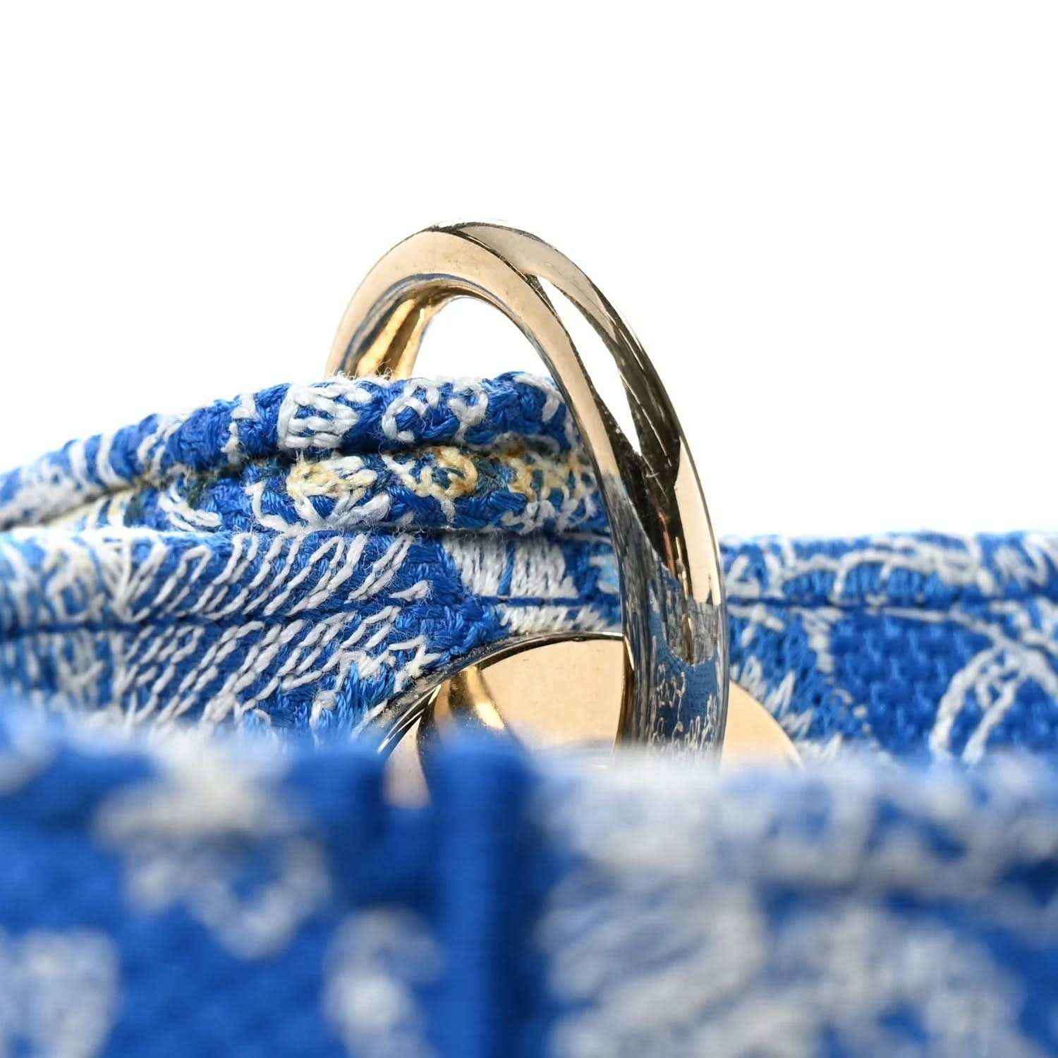 Medium Lady D-Lite bag, blue and white fabric with gold-tone top handle