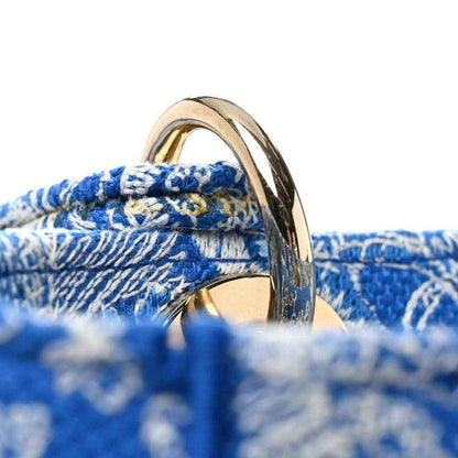 Medium Lady D-Lite bag, blue and white fabric with gold-tone top handle