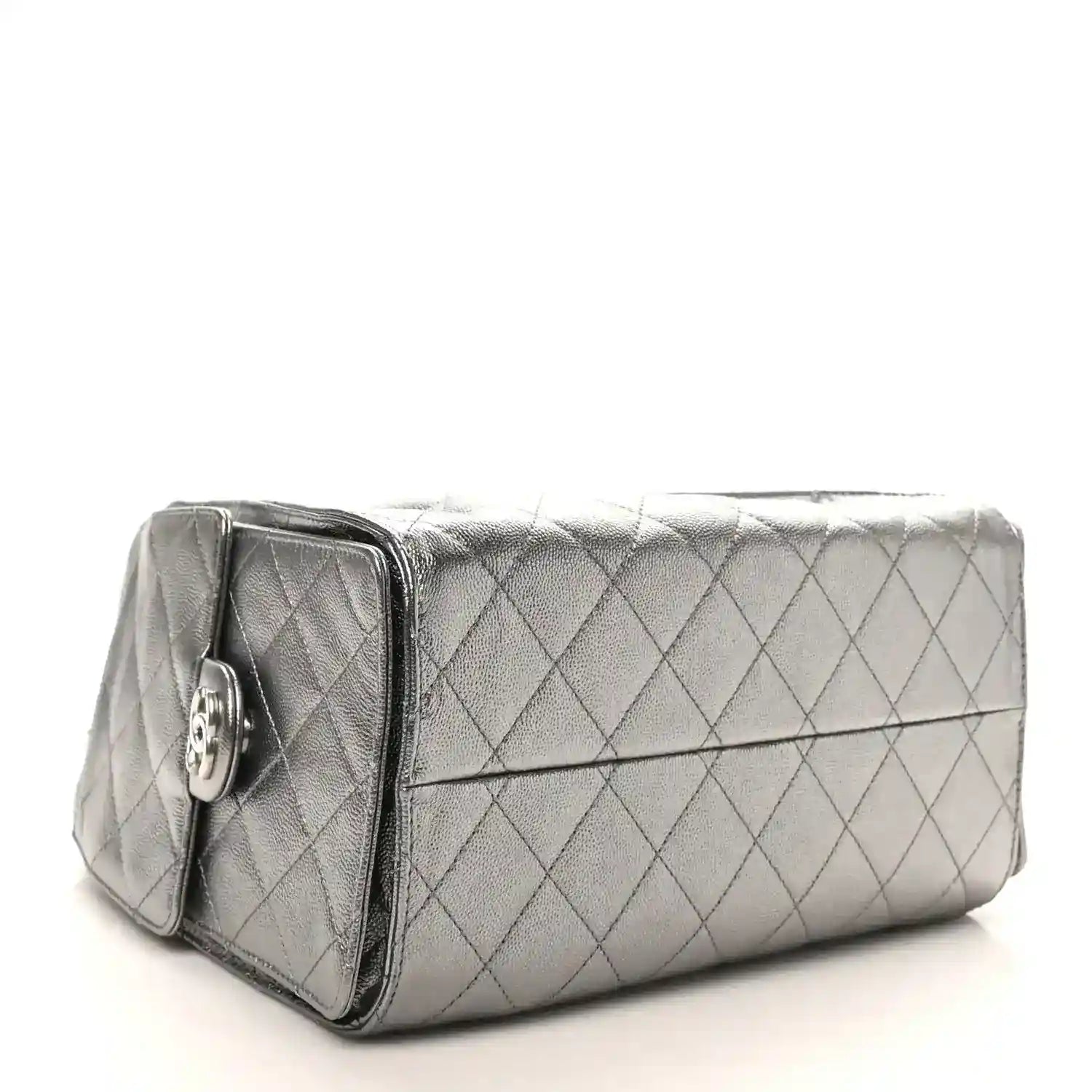 Chanel metallic quilted small handbag with front flap and side pocket