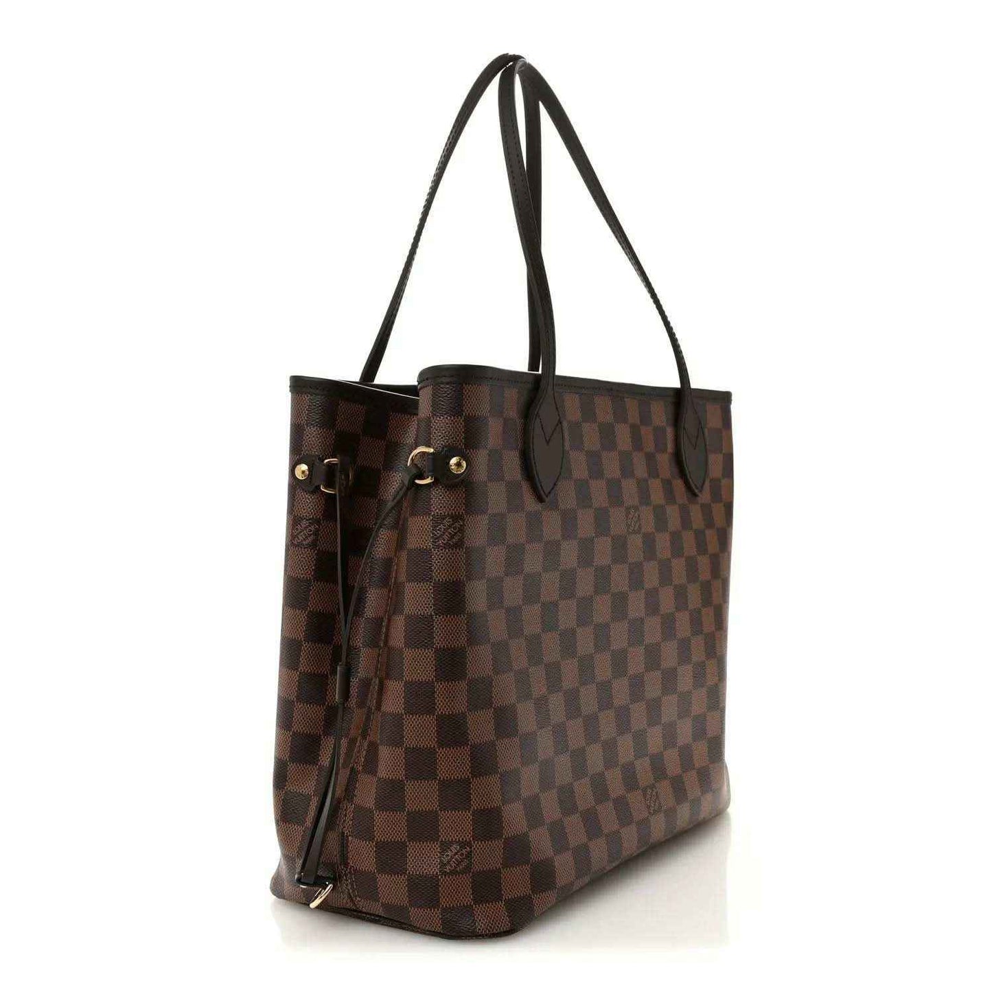Damier Ebene tote bag with checker pattern, side straps, and front pocket