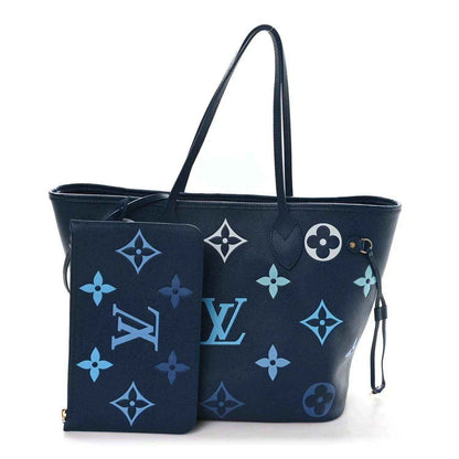 Blue monogram neverfull tote bag with top handles and small side pouch
