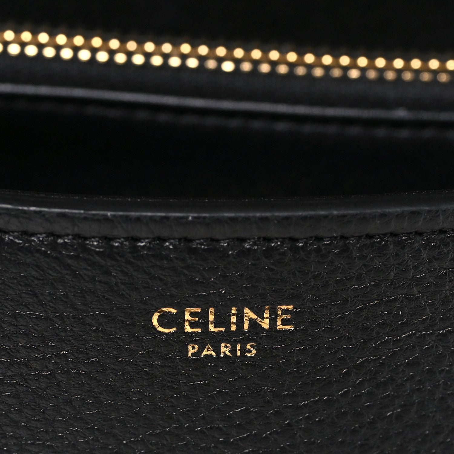 Celine Paris leather stamp on black interior lining of medium shoulder bag