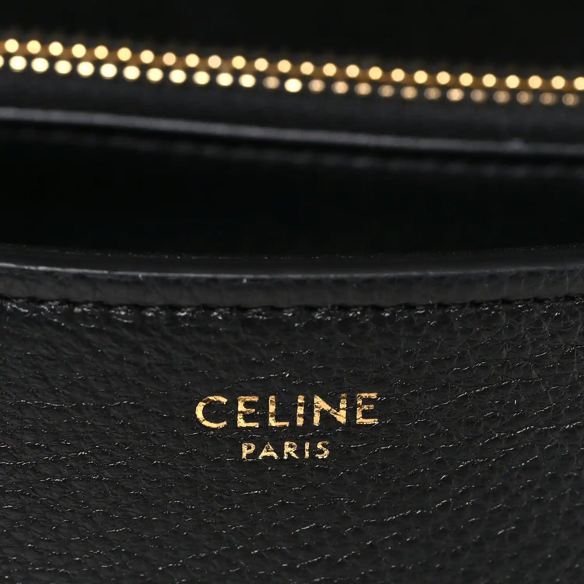 Celine Paris leather stamp on black interior lining of medium shoulder bag