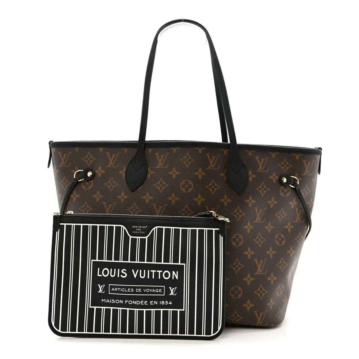 Monogram Louis Vuitton tote with detachable pouch and black leather trim
