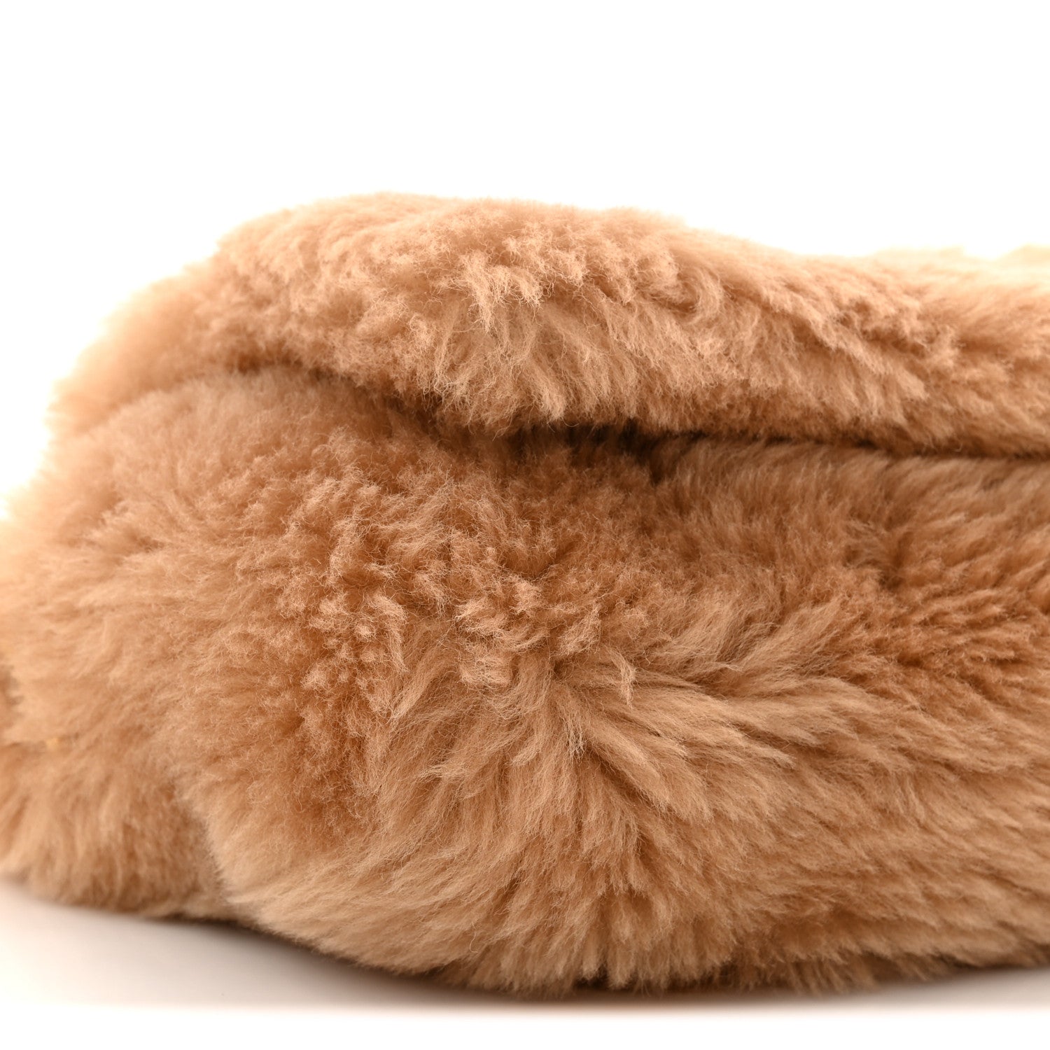 Saint Laurent shearling satchel with light brown plush texture, folded edge detail