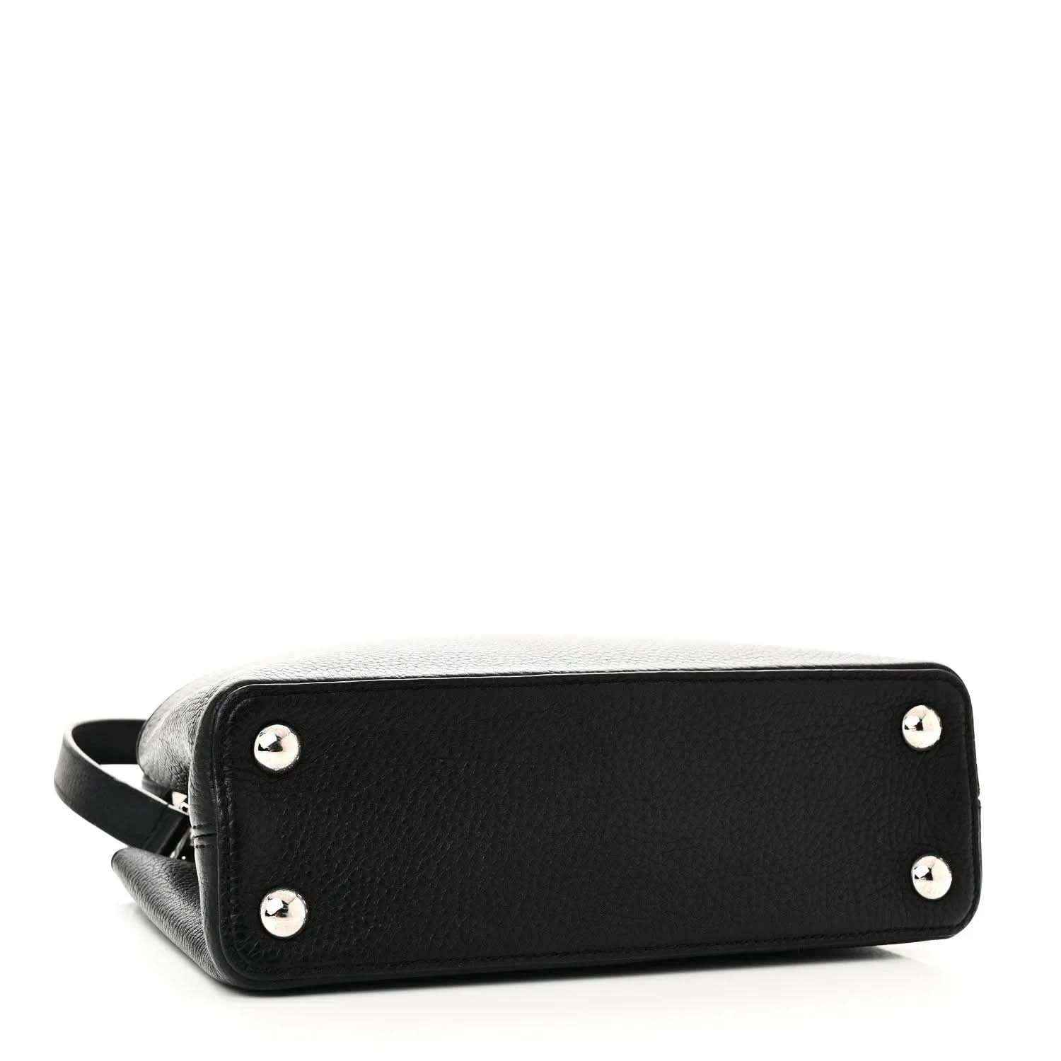 Black leather handbag base with silver studs and adjustable shoulder strap
