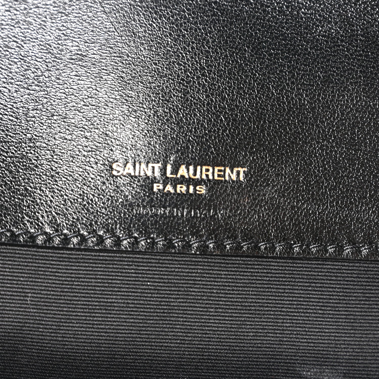 Black leather lining with Saint Laurent Paris logo text