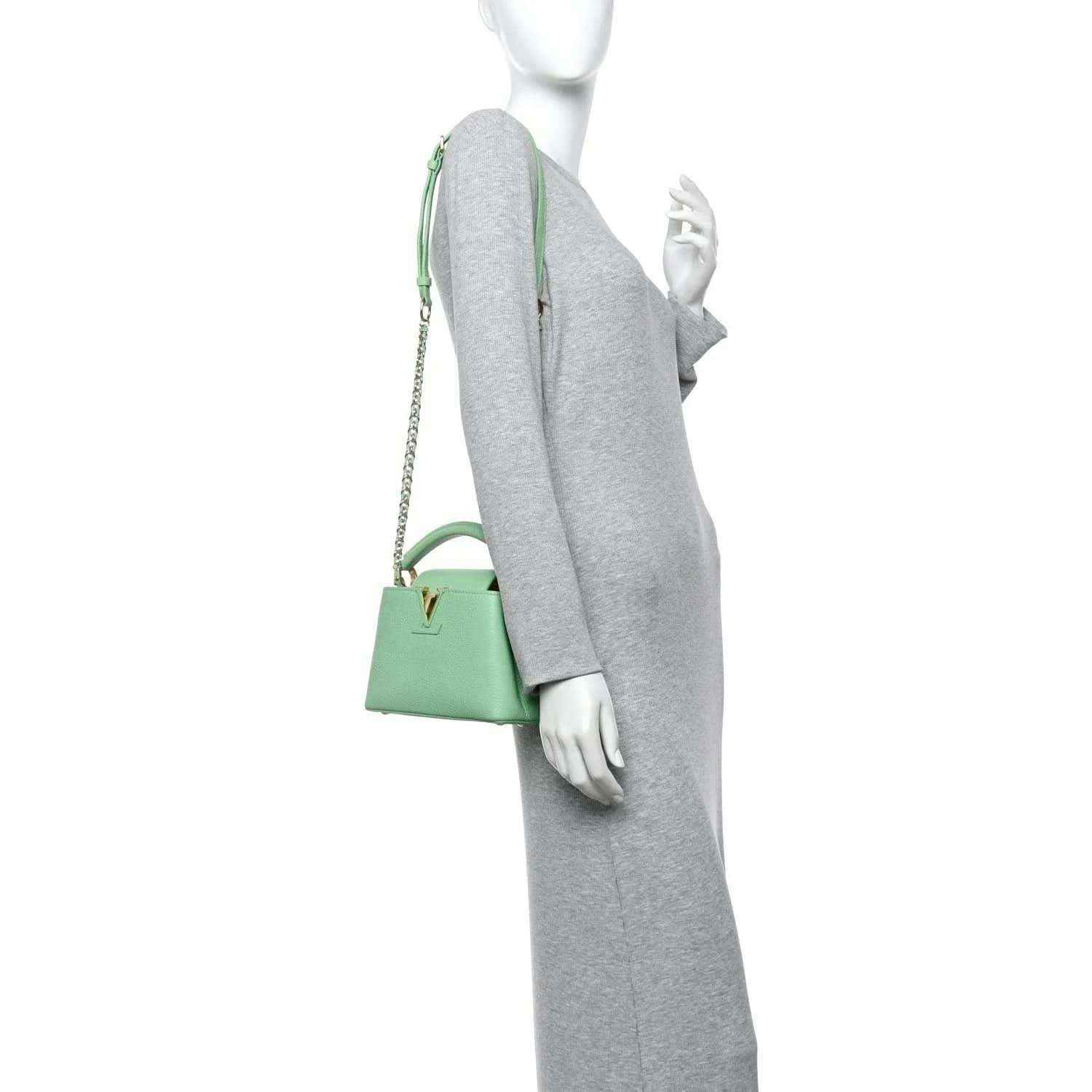 Louis Vuitton mini Capucines leather handbag, vert pomme green, with chain shoulder strap