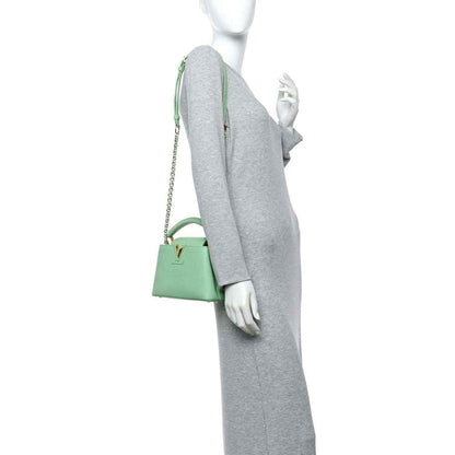 Louis Vuitton mini Capucines leather handbag, vert pomme green, with chain shoulder strap