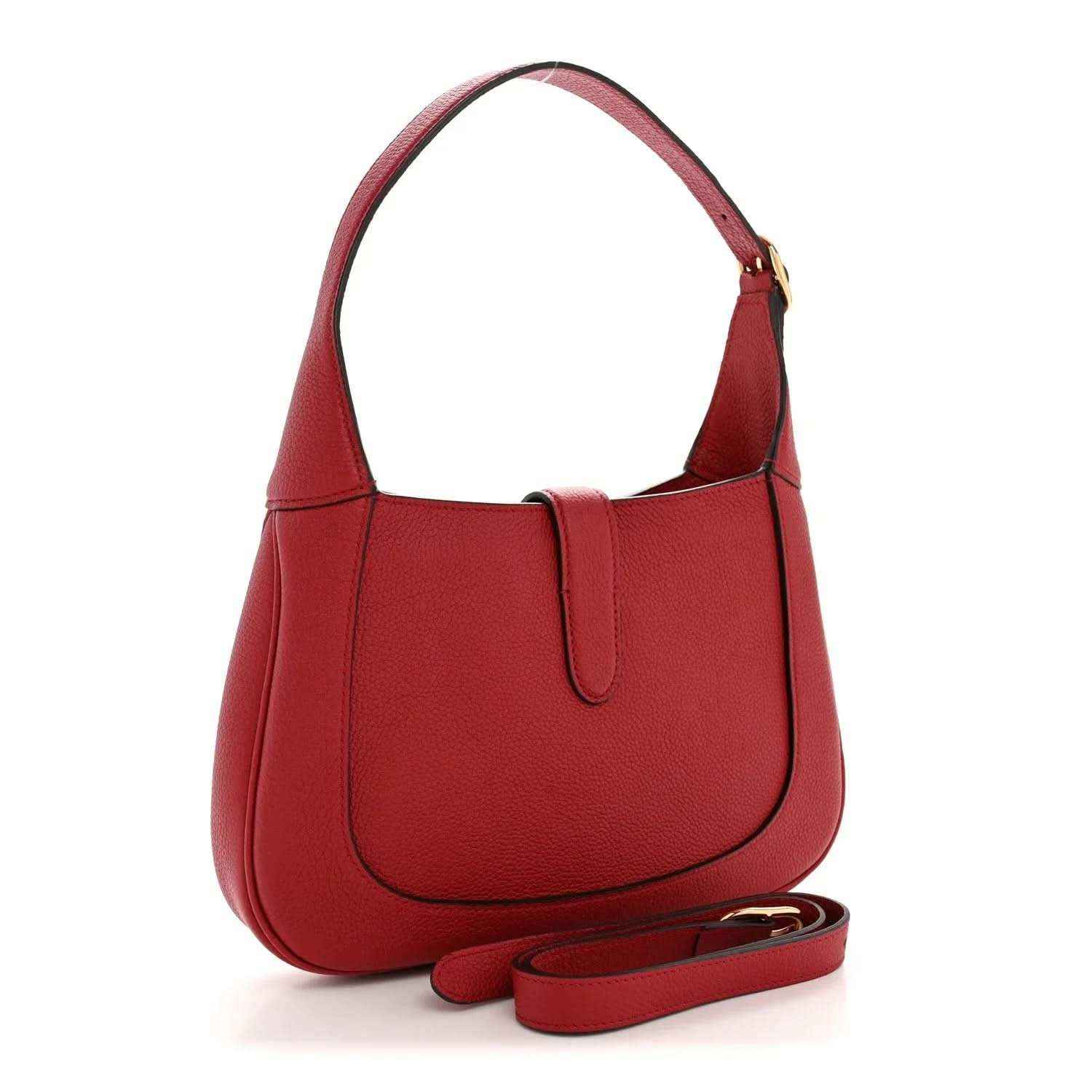 Red leather hobo bag with top handle, front seam, and included crossbody strap