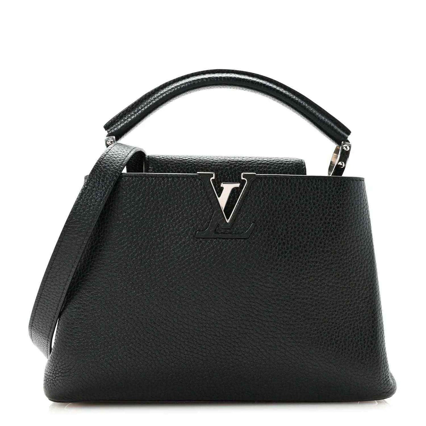 Louis Vuitton Capucines BB black leather top-handle bag with LV emblem