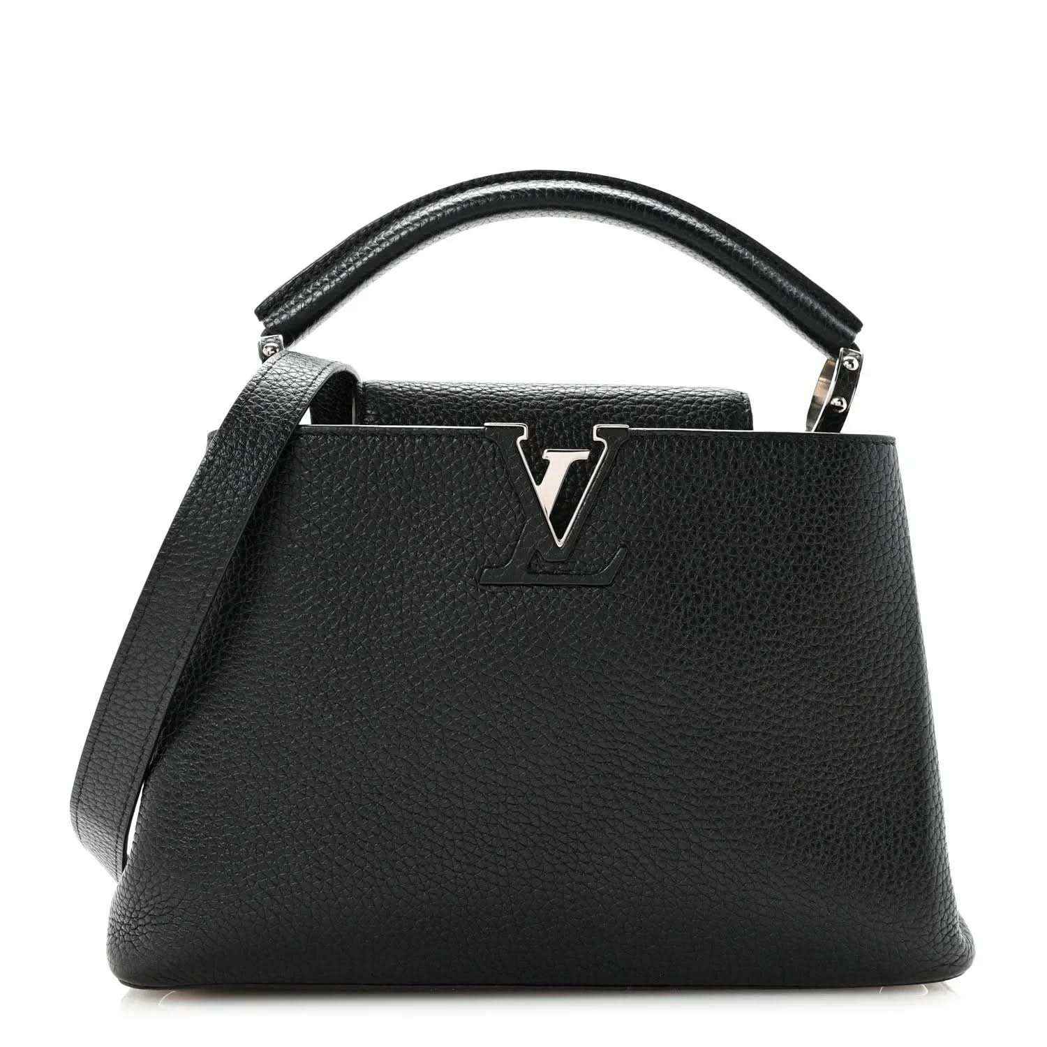 Louis Vuitton Capucines BB black leather top-handle bag with LV emblem
